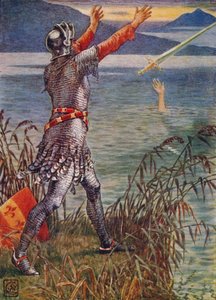 ベディビア卿は1911年に剣エクスカリバーを湖に投げ込みました。 作： Walter Crane