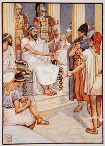 奴隷を解放するソロン、c.595、メアリー・マクレガー作「ギリシャの物語」のイラスト 作： Walter Crane