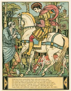 王子は青ひげの絵本、パブから道を尋ねます。 1879年カラーリトグラフ、1879年。 作： Walter Crane