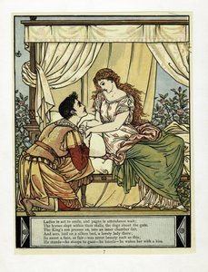 美女を目覚めさせる王子（『青髭の絵本』より1879年（カラーリトグラフ版 作： Walter Crane