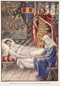 魔女はヘンリーギルバートの「円卓の騎士の物語」、初版、1911年から、サートリストラムの傷に関するアドバイスをします