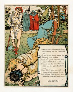 巨人は首を折る」、The Blue Beard Picture Book、pub. 1879年カラーリトグラフ、1879年。 作： Walter Crane