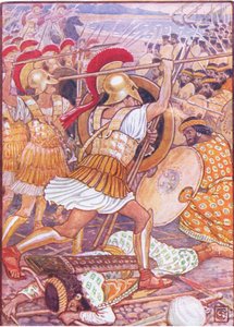彼らは途方もない力、1930年代のギリシャの物語からのイラストでペルシャ軍に衝突しました