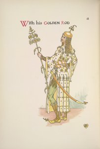 彼の金の棒で。 長い有茎草を持つ男性 作： Walter Crane