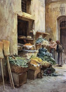 イタリアのリビエラにある八百屋さん（カラーリトグラフ 作： Walter Frederick Roofe Tyndale