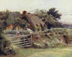 ニューフォレスト。ブロークンハースト近くのコテージ（カラーリトグラフ 作： Walter Frederick Roofe Tyndale
