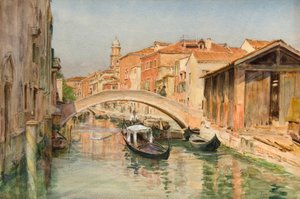 ヴェネツィアのリオ・デル・オグニサンティにある古いボート置き場（水彩画） 作： Walter Frederick Roofe Tyndale