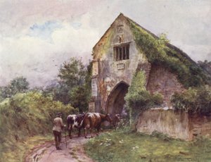 ウェセックスクリーヴ修道院、入口の門（カラーリトグラフ） 作： Walter Frederick Roofe Tyndale