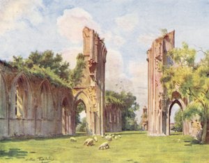 ウェセックスグラストンベリー修道院（カラーリトグラフ） 作： Walter Frederick Roofe Tyndale