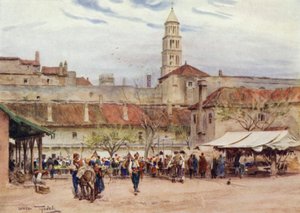 ユーゴスラビアスプリットの市場の日（カラーリトグラフ 作： Walter Frederick Roofe Tyndale