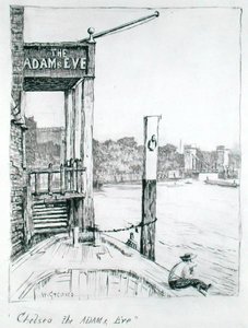 アダムとイヴのチェルシー」（紙にインク） 作： Walter Greaves