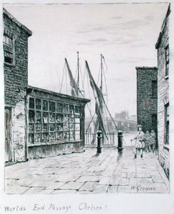 ワールズエンド・パッセージ、チェルシー（紙にインク） 作： Walter Greaves