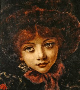 画家の娘、アリス・ニュースタブの肖像（水彩・紙） 作： Walter John Knewstub