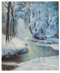 雪景色の中の小川、20世紀初頭、油彩・キャンバス 作： ウォルター・ラント・パーマー