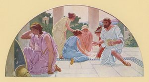 ユリシーズが発見した女学生に変装したアキレス（カラーリトグラフ）