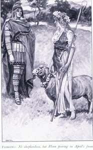 フロリゼル：羊飼いではありませんが、フローラは1900年代のエイプリルズフロントでじっと見ています 作： Walter Paget