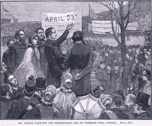 1864 ADのロンドンのプリムローズヒルにシェイクスピアオークを植えるフェルプス氏 作： Walter Paget