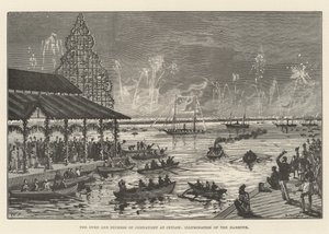 セイロンのコンノート公爵と公爵夫人、港のイルミネーション 作： Walter Paget