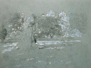 The Serpentine」の習作（青い紙に鉛筆と白） 作： Walter Richard Sickert