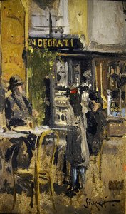 ディエップの小さな紅茶屋さん（油彩・パネル） 作： Walter Richard Sickert