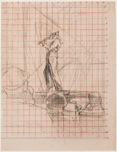ヴァイオリニスト、192223（赤インクで転写するために四角い紙に鉛筆） 作： Walter Richard Sickert