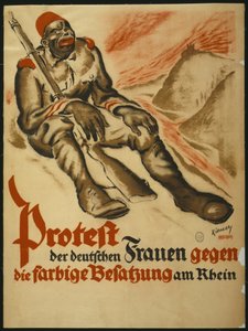 1920 年、ライン川の有色人種による占領に抗議するドイツ人女性。 作： Walter Riemer