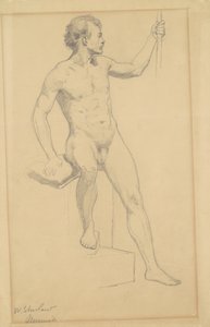 座る男性のヌード、c.1870-77（織り紙に黒鉛）