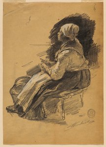 ジャガイモの皮をむく女性の研究 作： Walter Shirlaw