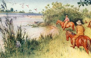 LivingstoneとOswellがSeshekeでザンベジに到着 作： Walter Stanley Paget