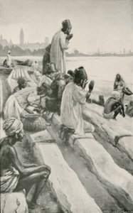 ボンベイのビーチで昇る太陽を崇拝するパーシス 作： Walter Stanley Paget