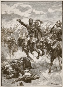 クレシーの戦いでの黒王子、「カッセルの図解されたイングランドの歴史」（セピア写真）のイラスト
