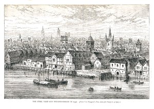 1540年のスチールヤードの鉄の埠頭と近所。1878年の川沿い
