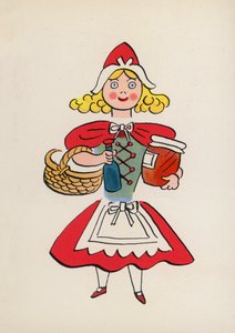 子どもの本のフィギュア赤ずきんちゃん（カラーリトグラフ） 作： Walter Trier
