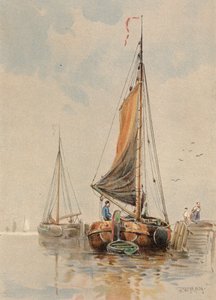 マース川のオランダ船（カラーリトグラフ） 作： Walter William May