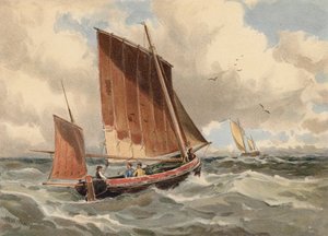 海に向かって立つフランス・ラガー（カラーリトグラフ） 作： Walter William May