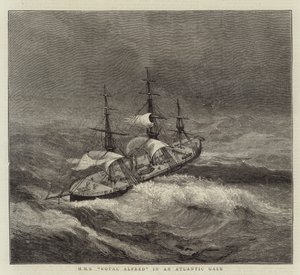 大西洋の強風の中のHMSロイヤルアルフレッド 作： Walter William May