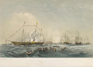 プロイセン皇太子フレデリック・ウィリアム4世（1795-1861）とバイエルン公エリザベス夫人（1801-1873）の乗船（2月2日、イギリスのグレーブゼンドにて 作： Walter William May