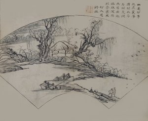 Ke Jiusi 1290-1343 による風景、P. のマスタード シード ガーデン マニュアル、初版、1679 年から。 作： Wang Gai