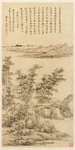 背の高い竹と遠くの山々、王蒙の後 作： Wang Hui