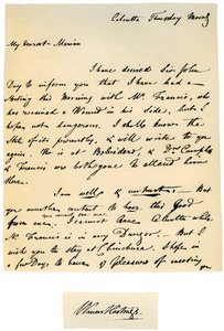 1780年8月17日、ベンガル総督のウォーレンヘイスティングスから妻への手紙。 作： Warren Hastings