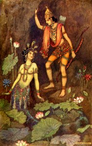 アルジュナと川の精」、1913年。 作： Warwick Goble