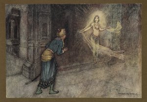 プレート 13: 「彼は美しい女性が宮殿から出てくるのを見た」、ベンガルの民話から...ワーウィック ゴーブルによるカラーの 32 のイラスト (エディション デラックス) 1914 (カラー リソ) 作： Warwick Goble
