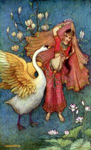 ダヤマンティ姫と白鳥の使者 作： Warwick Goble