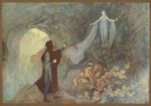 チェネレントラより、洞窟で王子に現れる妖精。 作： Warwick Goble