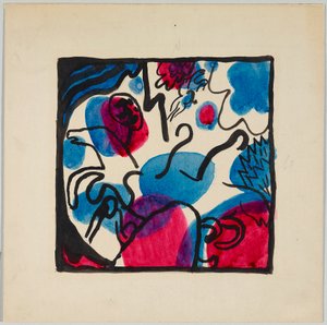 彩色木版画「赤青黒の三人乗り」原案 作： Wassily Kandinsky