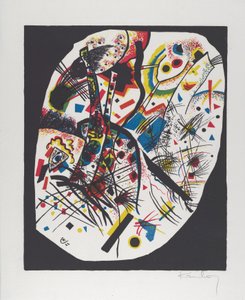 Kleine Welten III（Small Worlds III）、1922（赤、青、黄、黒のリトグラフ） 作： Wassily Kandinsky