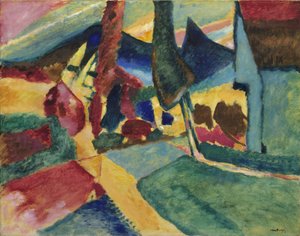 2つのポプラのある風景、1912 作： Wassily Kandinsky