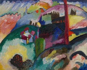産業煙突のある風景。 1910 作： Wassily Kandinsky