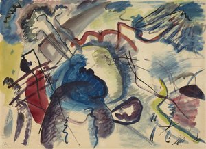 白い境界線のある絵のための白い境界線ドラフトを使用した絵画のスケッチ、1913 作： Wassily Kandinsky