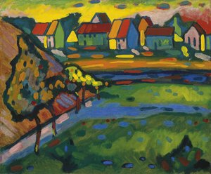 "Village bavarois avec champs" (畑のあるバイエルンの村) Peinture de Vassily Kandinsky (ou Wassily Kandinski ou Kandinskij) 作： Wassily Kandinsky